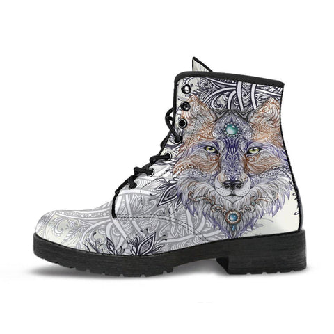 Image of Grey Wolf Mandala Women's Vegan Leather Boots, Fashion Shoes, Spiritual