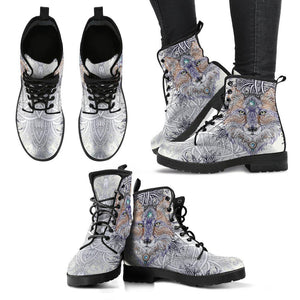 Grey Wolf Mandala Women's Vegan Leather Boots, Fashion Shoes, Spiritual
