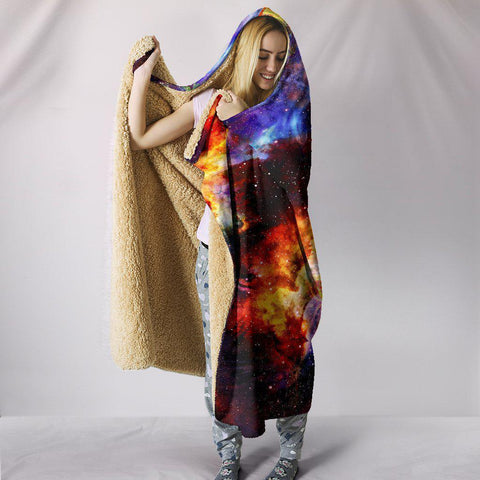 Image of Native Woman Galaxy Colorful Throw,Vibrant Pattern Blanket,Sherpa Blanket,Bright Colorful, Hooded blanket,Blanket with Hood,Soft Blanket