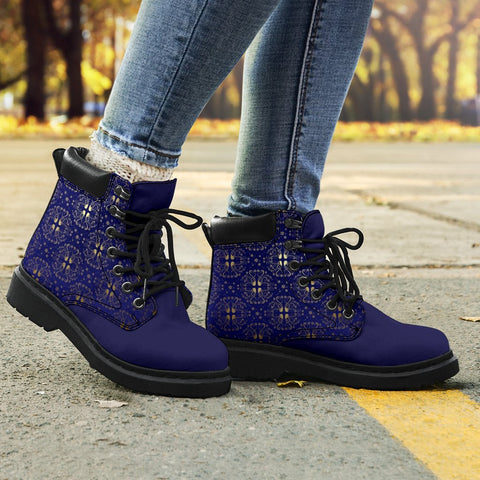 Image of Navy And Gold Demask All Season Boots,Vegan ,Casual WearLeather,Rain Boots,Leather Boots Women,Women Girl Gift,Handmade Boots,Streetwear