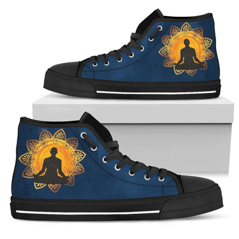 Image of Navy Yellow Yogi Women's High,Tops, Canvas Shoes, Quality Hippie