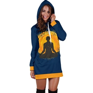 Navy And Yellow Meditating Yogi Custom Made,Womens Hoodie Dress,Custom Printed,Woman Girl Gift,Long Hoodie Jumper,Dresses Sweatshirt