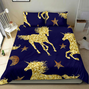 Navy Blue And Gold Star Unicorn Bedding Set, Doona Cover, Dorm Room College, Bed Room,Twin Duvet Cover,Multi Colored,Quilt Cover,Bedroom Set