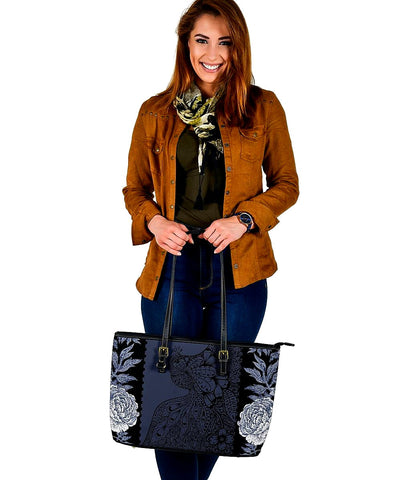 Navy Blue And Grey Peacock Floral Tote Bag,Multi Colored,Bright,Book Bag,Gift Bag,Leather Bag,Leather Tote Bag Women Bag,Everyday Bag