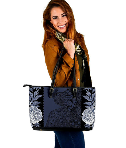 Navy Blue And Grey Peacock Floral Tote Bag,Multi Colored,Bright,Book Bag,Gift Bag,Leather Bag,Leather Tote Bag Women Bag,Everyday Bag