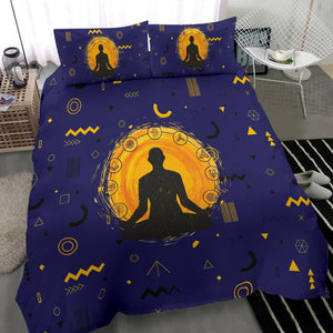 Navy Blue And Yellow Meditating Yogi Bedding Coverlet, Twin Duvet Cover,Multi Colored,Quilt Cover,Bedroom Set,Bedding Set,Pillow Cases