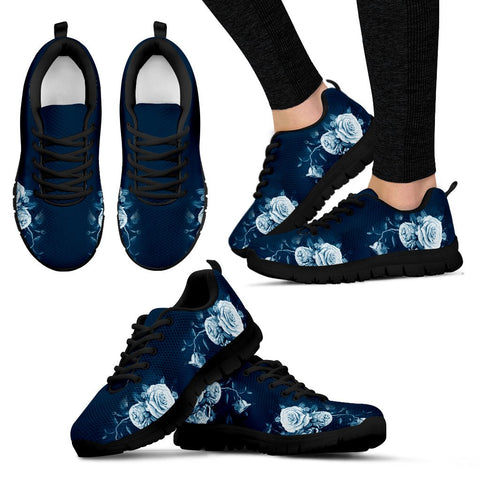 Image of Navy Blue Floral Custom Shoes, Kids Shoes, Colorful,Artist Athletic Sneakers,Kicks Sports Wear, Low Top Shoes, Shoes,Training Shoes, Shoes