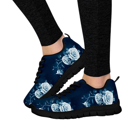 Image of Navy Blue Floral Custom Shoes, Kids Shoes, Colorful,Artist Athletic Sneakers,Kicks Sports Wear, Low Top Shoes, Shoes,Training Shoes, Shoes