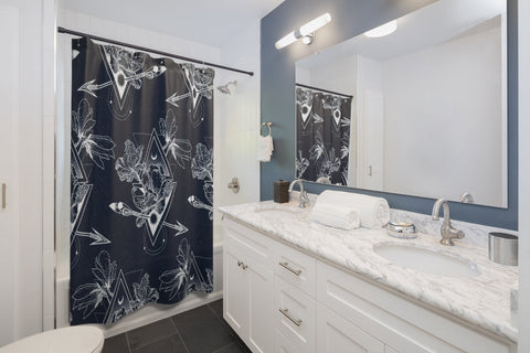 Image of Navy Floral Diamond Shower Curtains, Water Proof Bath Decor | Spa | Bathroom