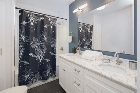 Navy Floral Diamond Shower Curtains, Water Proof Bath Decor | Spa | Bathroom
