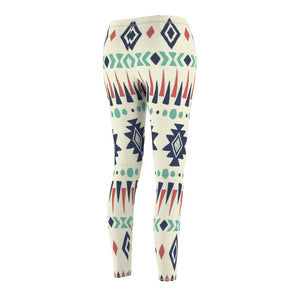 Navy Mint Multicolored Tribal Print Ethnic Women's Cut & Sew Casual Leggings,