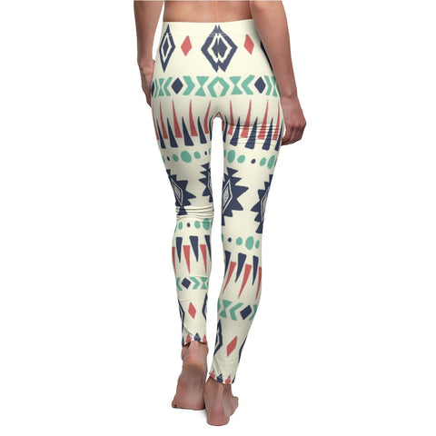 Image of Navy Mint Multicolored Tribal Print Ethnic Women's Cut & Sew Casual Leggings,