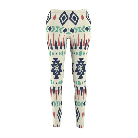 Image of Navy Mint Multicolored Tribal Print Ethnic Women's Cut & Sew Casual Leggings,
