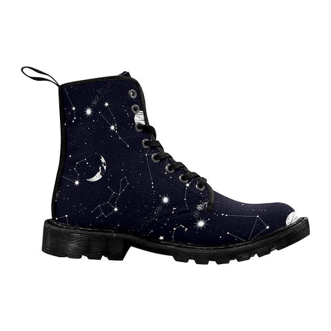 Image of Navy White Constellation Galaxy Womens Boots, Combat Style Boots, ,Comfortable Boots