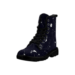 Navy White Constellation Galaxy Womens Boots, Combat Style Boots, ,Comfortable Boots