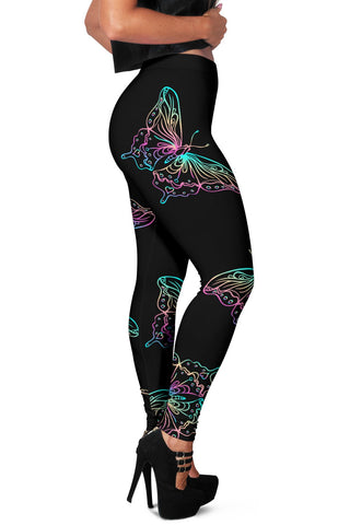 Image of Neon Butterfly Leggings, Low Rise Capri Leggings,Womens Leggings,Yoga Pants, Polyester Spandex Tights, Activewear Leggings,Womens Leggings