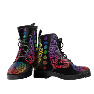Women's Colorful Chakra Mandalas Vegan Leather Boots , Handcrafted Ankle Boots ,