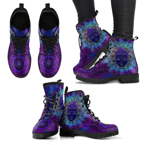 Image of Purple Buddha Women's Vegan Leather Boots, Handcrafted Spiritual Footwear, Unique Design, Custom Fashion Shoes
