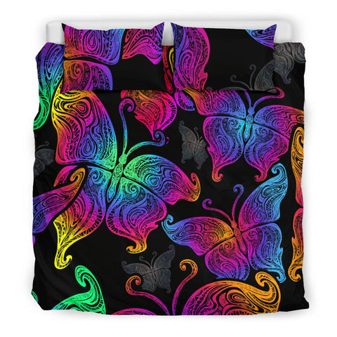 Image of Neon Colorful Butterfly Bed Sets, Bed Room, Bedding Set, Doona Cover, Twin Duvet Cover,Multi Colored,Quilt Cover,Bedroom Set,Bedding Set