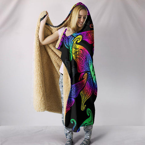 Image of Neon Colorful Butterfly Colorful Throw,Vibrant Pattern Blanket,Sherpa Blanket,Bright Colorful, Hooded blanket,Blanket with Hood,Soft Blanket