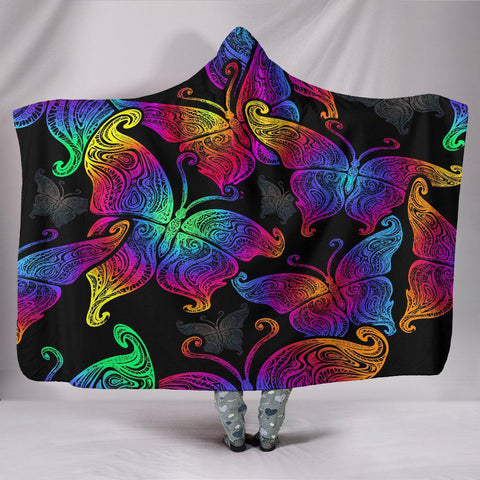Image of Neon Colorful Butterfly Colorful Throw,Vibrant Pattern Blanket,Sherpa Blanket,Bright Colorful, Hooded blanket,Blanket with Hood,Soft Blanket