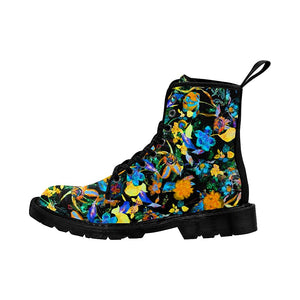 Neon Colorful Flowers Womens Boot , Combat Style Boots, Custom Boots,Boho Chic Boots