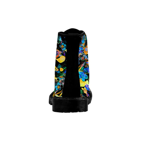 Image of Neon Colorful Flowers Womens Boot , Combat Style Boots, Custom Boots,Boho Chic Boots