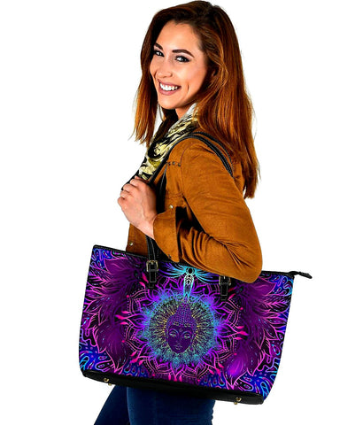 Image of Neon Colorful Lotus Mandala Buddha Tote Bag,Multi Colored,Bright,Psychedelic,Book Bag,Gift Bag,Leather Bag,Leather Tote Bag Women Bag