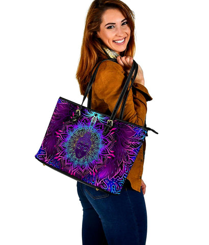 Image of Neon Colorful Lotus Mandala Buddha Tote Bag,Multi Colored,Bright,Psychedelic,Book Bag,Gift Bag,Leather Bag,Leather Tote Bag Women Bag