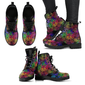 Colorful Vintage Mandala Women's Vegan Leather Boots, Rain Shoes,