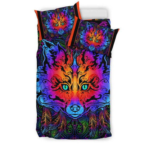 Image of Neon Colorful Psychedelic Fox Comforter Cover, Doona Cover, Bed Room, Bedding Coverlet, Printed Duvet Cover, Twin Duvet Cover,Multi Colored