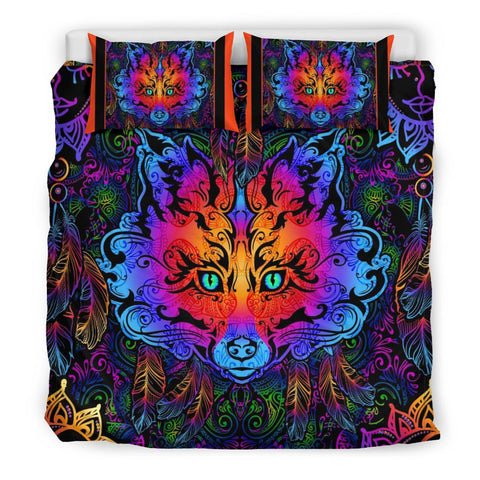 Image of Neon Colorful Psychedelic Fox Comforter Cover, Doona Cover, Bed Room, Bedding Coverlet, Printed Duvet Cover, Twin Duvet Cover,Multi Colored