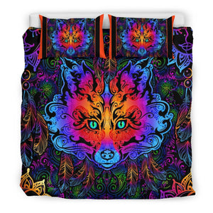 Neon Colorful Psychedelic Fox Comforter Cover, Doona Cover, Bed Room, Bedding Coverlet, Printed Duvet Cover, Twin Duvet Cover,Multi Colored