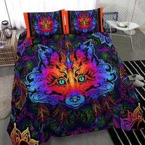 Neon Colorful Psychedelic Fox Comforter Cover, Doona Cover, Bed Room, Bedding Coverlet, Printed Duvet Cover, Twin Duvet Cover,Multi Colored