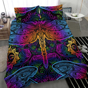 Neon Colorful Sun Dragonfly Bed Set, Printed Duvet Cover, Twin Duvet Cover,Multi Colored,Quilt Cover,Bedroom Set,Bedding Set,Pillow Cases