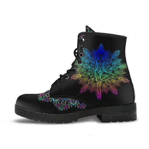 Image of Colorful Yogi Yoga Mandala Women's Vegan Leather Boots, Rain Shoes,