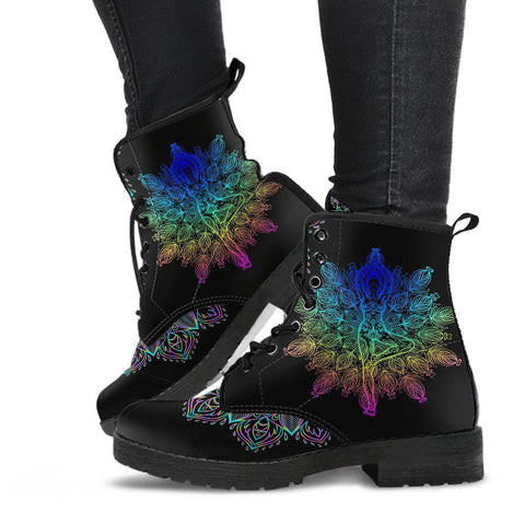 Image of Colorful Yogi Yoga Mandala Women's Vegan Leather Boots, Rain Shoes,