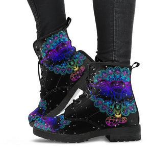 Purple Elephant and Stars Mandala Women’s Vegan Leather Rain Boots ,