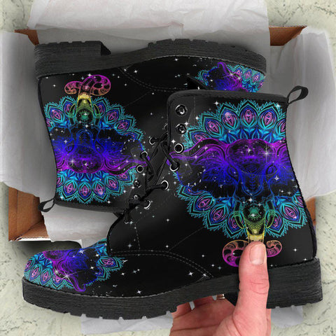 Image of Purple Elephant and Stars Mandala Women’s Vegan Leather Rain Boots ,