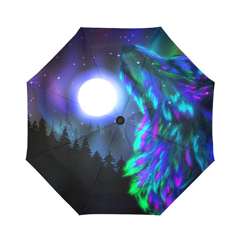 Image of Neon Howling Wolf Moon Unisex Umbrella, Custom Rain Umbrella,Rain Gear Weather