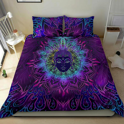 Image of Neon Mandala Buddha Doona Cover, Printed Duvet Cover, Twin Duvet Cover,Multi Colored,Quilt Cover,Bedroom Set,Bedding Set,Pillow Cases