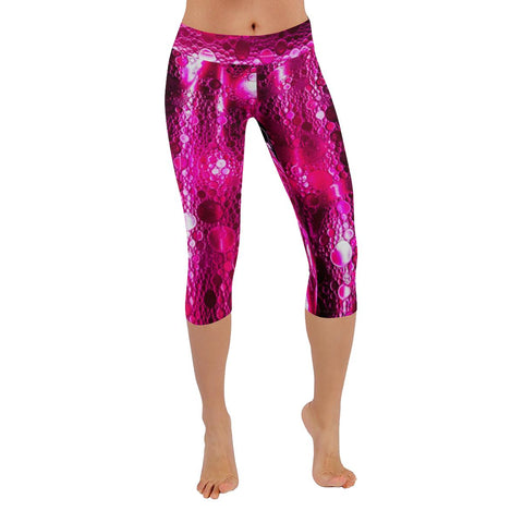 Image of Neon Pink Bubbles Abstract Background Low Rise Capri Leggings