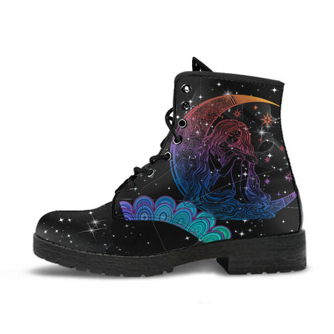 Image of Black Starry Lady Moon Women's Vegan Leather Ankle Boots, , Bohemian