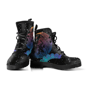 Black Starry Lady Moon Women's Vegan Leather Ankle Boots, , Bohemian