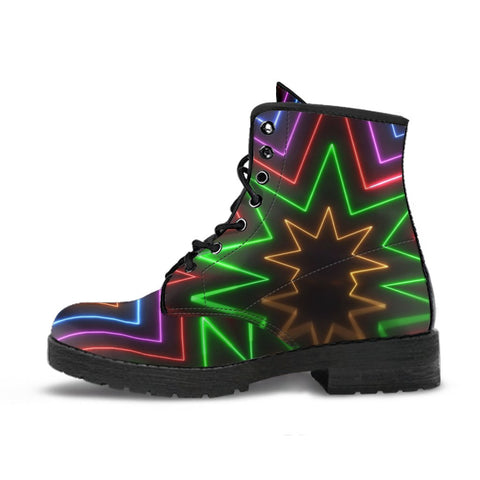 Image of Neon Stripe Colorful Burst Vegan Leather Women's Boots, Handcrafted Hippie