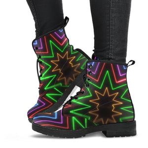 Neon Stripe Colorful Burst Vegan Leather Women's Boots, Handcrafted Hippie