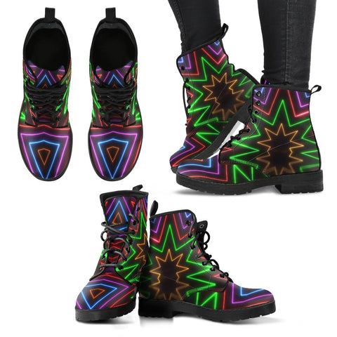 Image of Neon Stripe Colorful Burst Vegan Leather Women's Boots, Handcrafted Hippie