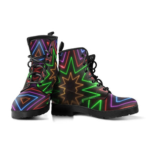 Neon Stripe Colorful Burst Vegan Leather Women's Boots, Handcrafted Hippie