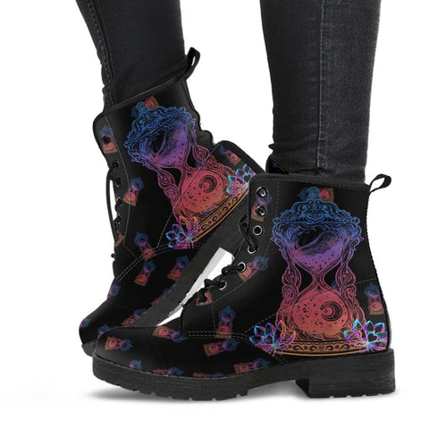 Image of Black Timeless Sand Clock Women's Vegan Leather Ankle Boots, , Festival