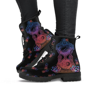 Black Timeless Sand Clock Women's Vegan Leather Ankle Boots, , Festival
